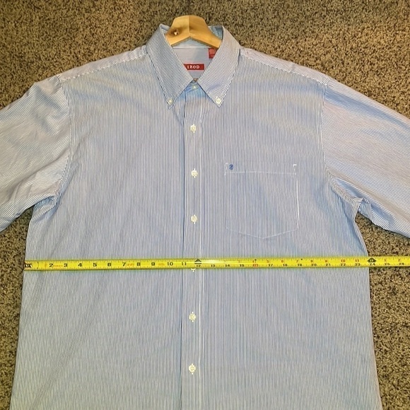 Izod Blue and White Striped Long Sleeve Button Down - Picture 8 of 10